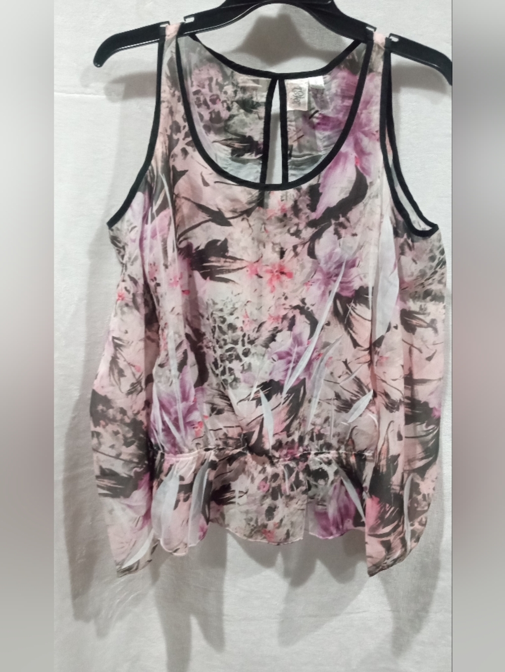 Floral Print Sleeveless Chiffon Top - Black Trim